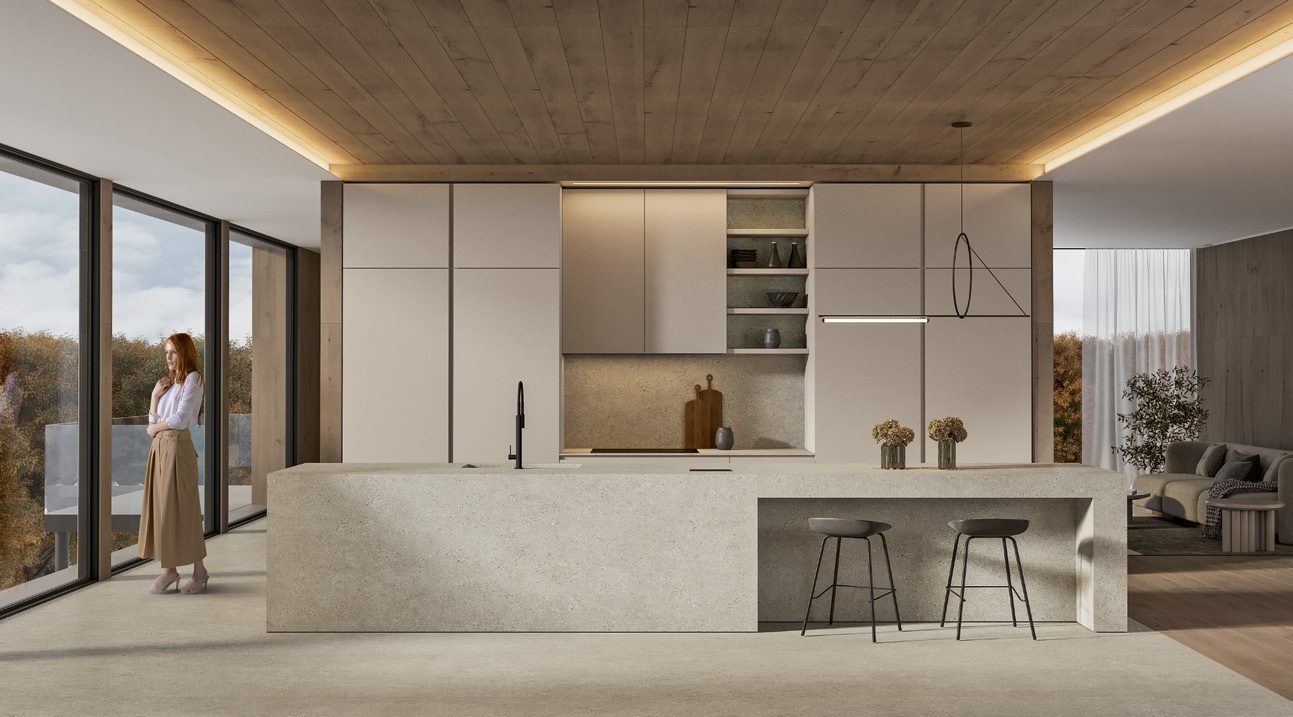 Cucina FAinteriors — cucina con isola in tono beige
