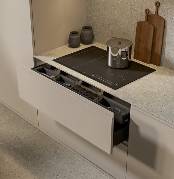 Cucina FAinteriors — cassetto sotto il piano cottura