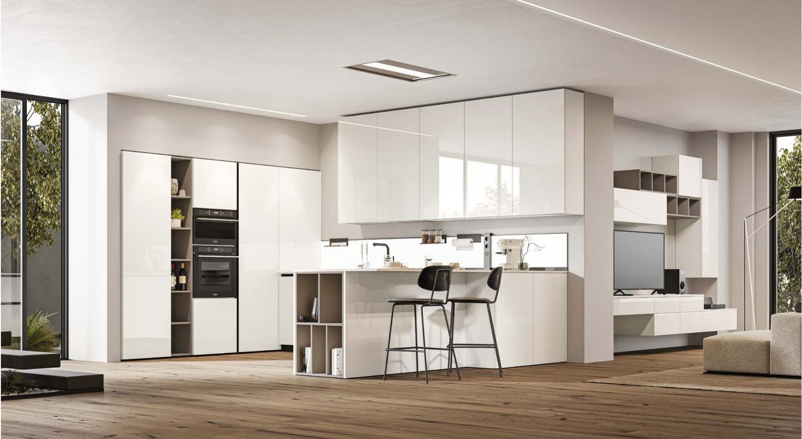 Cucina FAinteriors — cucina bianca lucida con penisola