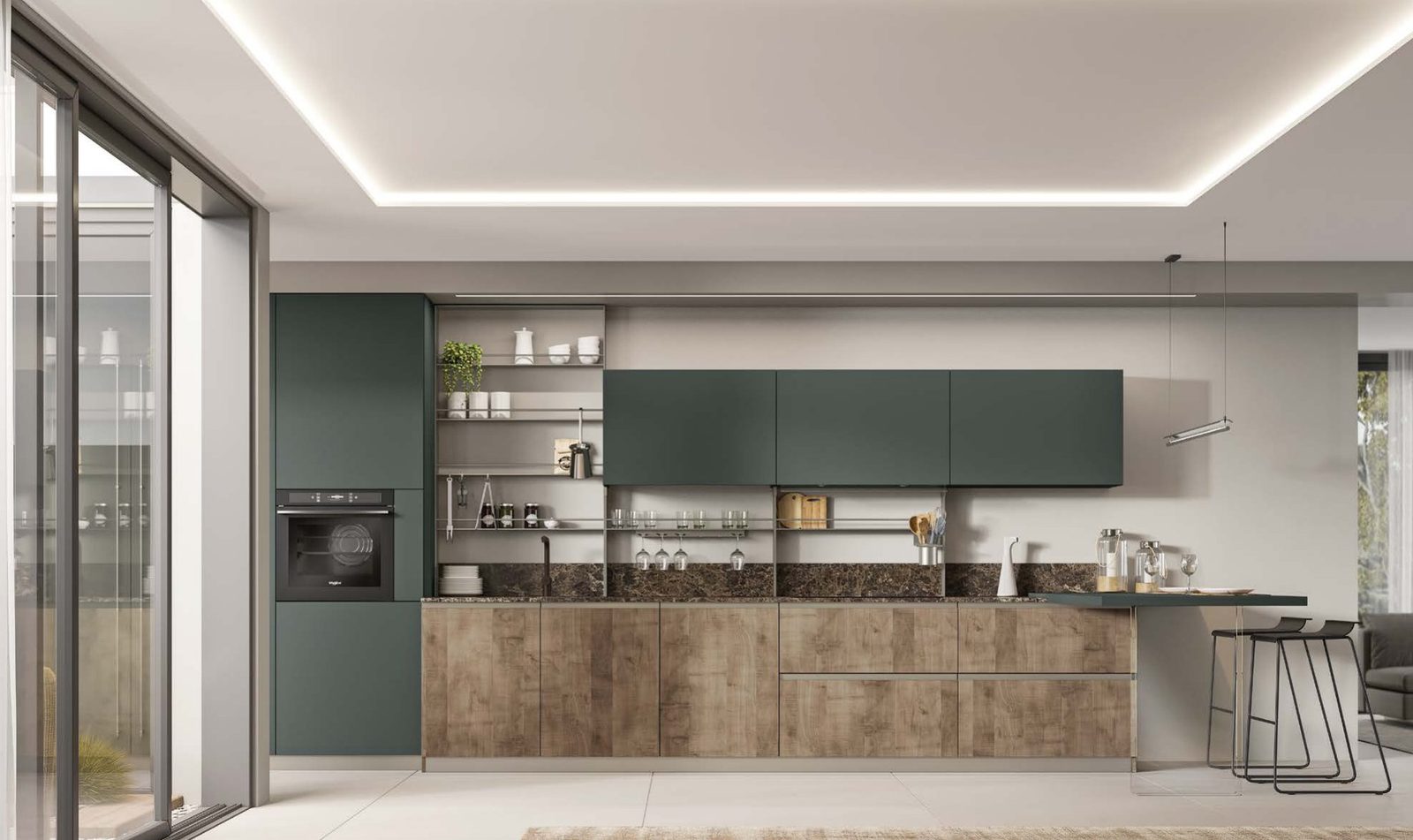Cucina FAinteriors — cucina con pensili verde salvia