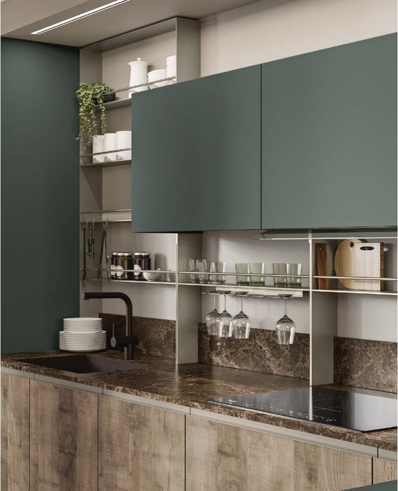Cucina FAinteriors — lavello con pensile e mensole