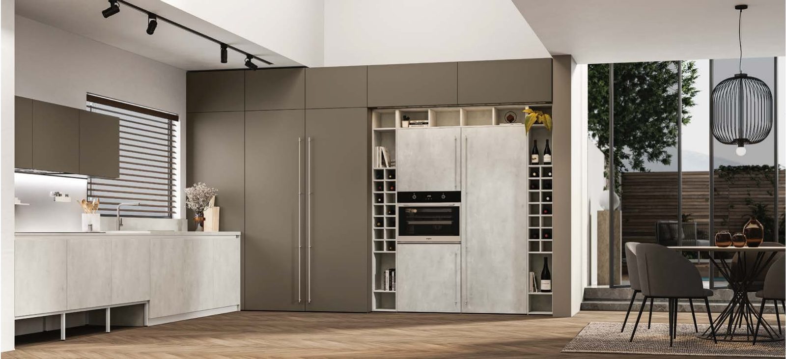 Cucina FAinteriors — cucina color tortora con colonna frigo