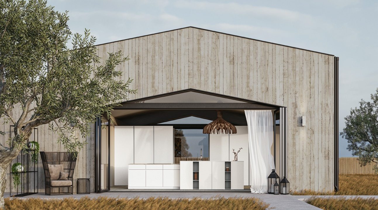 Cucina FAinteriors — cucina bianca aperta sul giardino