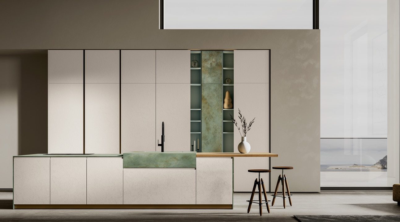 Cucina FAinteriors — cucina con inserti in pietra verde