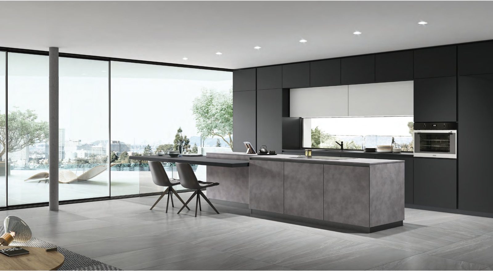 Cucina FAinteriors — cucina nera con isola effetto cemento