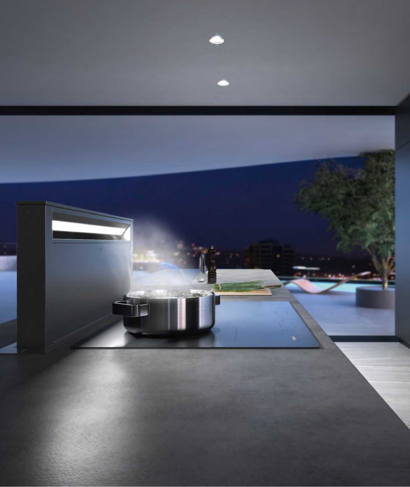 Cucina FAinteriors — piano cottura con cappa a scomparsa