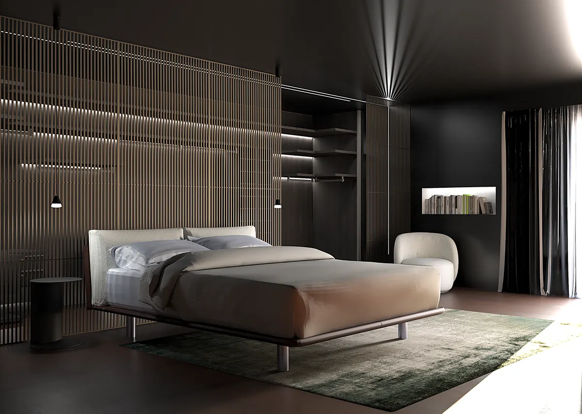 Umbra — letto e boiserie a listelli