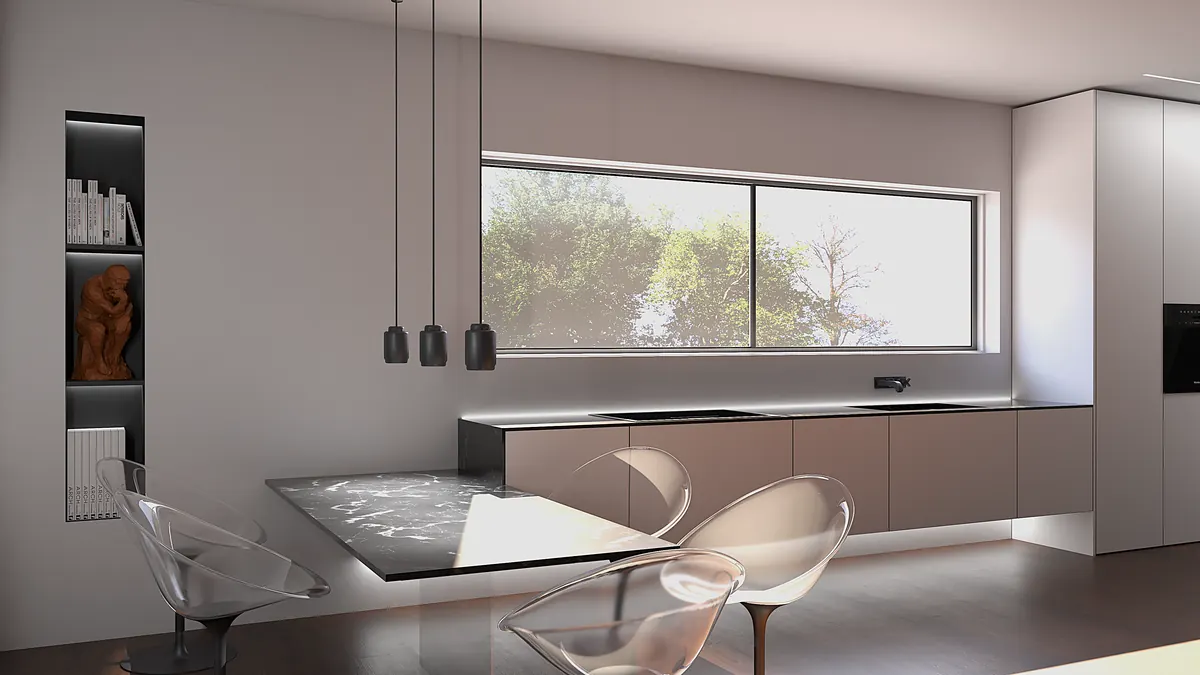 Umbra — tavolo sospeso e basi color bronzo