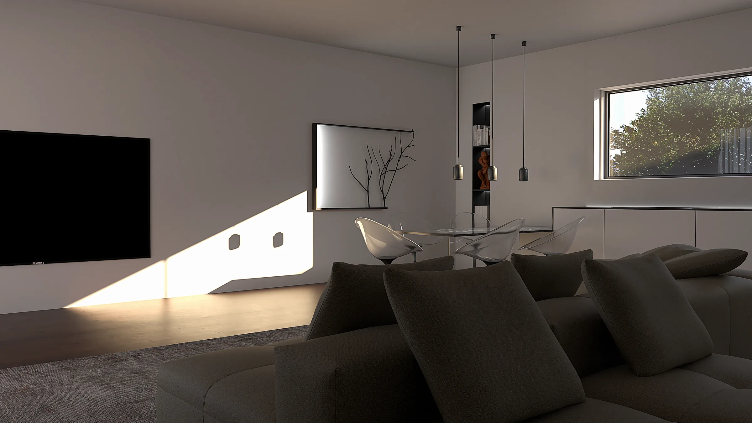 Umbra — living aperto sulla zona pranzo